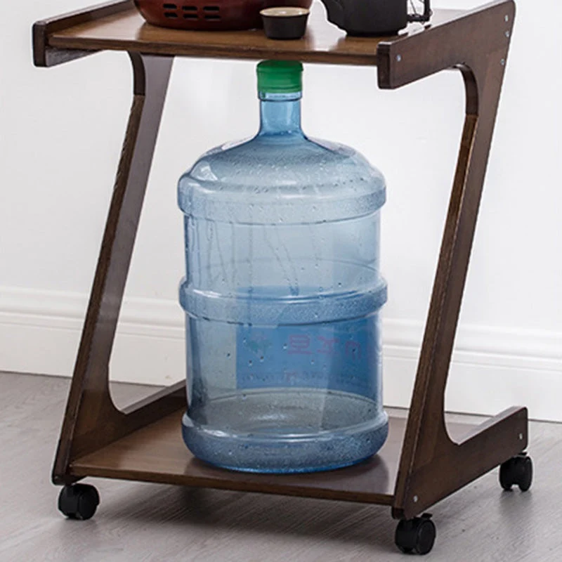 Traditional Vintage Z-Shaped Wood Removable End Table 2-Tier Universal Wheel For Living Room