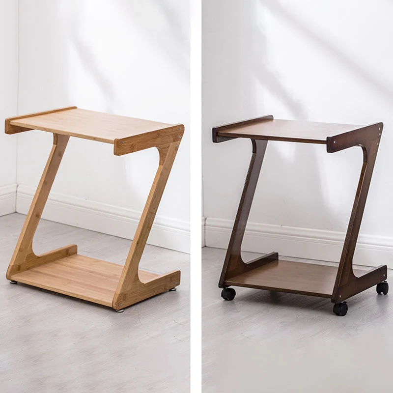 Traditional Vintage Z-Shaped Wood Removable End Table 2-Tier Universal Wheel For Living Room