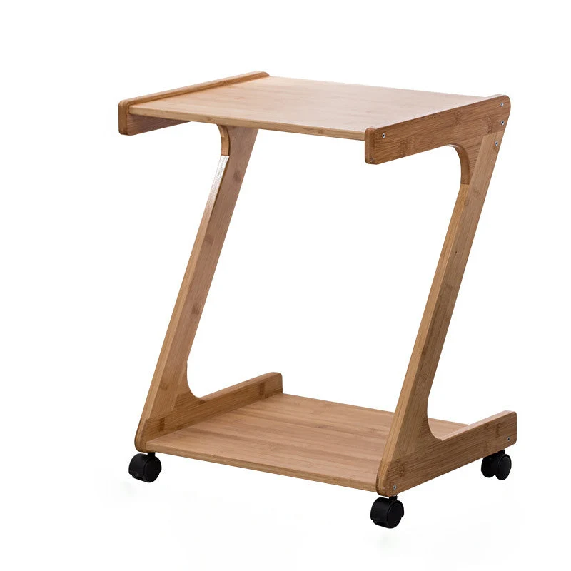 Traditional Vintage Z-Shaped Wood Removable End Table 2-Tier Universal Wheel For Living Room