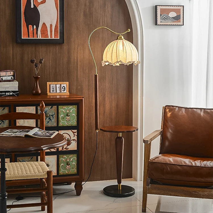 Traditional French Dome Metal Solid Wood Glass 1-Light Standing Floor Lamp For Living Room