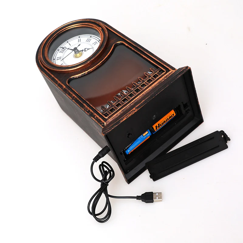 Traditional Farmhouse Battery ABS Flame Clock Mantelpiece Cylinder LED Table Lamp Night Light For Bedroom