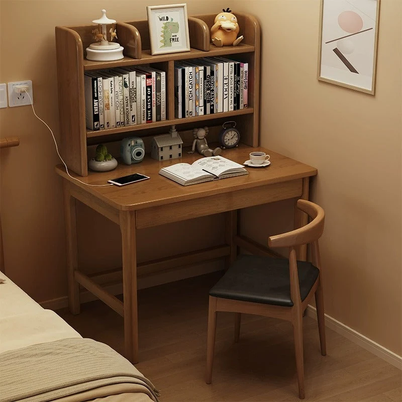 Modern Simplicity Rectangle Finger Joint Rubberwood Plywood Desk 1-Drawer For Home Office