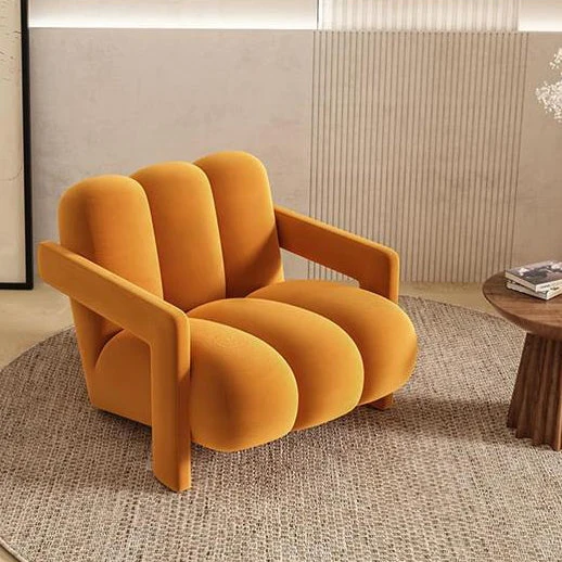 Contemporary Scandinavian Velvet Sherpa Fabric Wood Sponge Single Sofa Backrest Armrest For Living Room