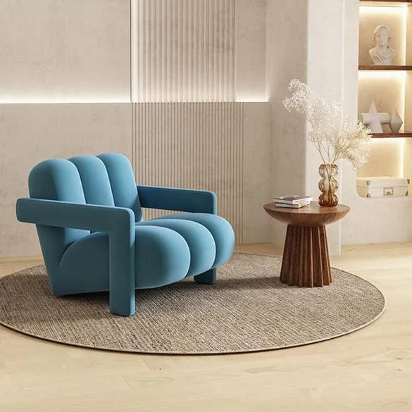 Contemporary Scandinavian Velvet Sherpa Fabric Wood Sponge Single Sofa Backrest Armrest For Living Room