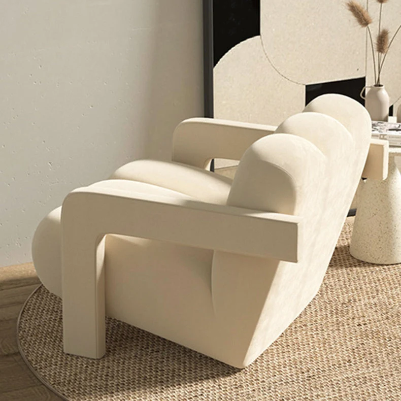 Contemporary Scandinavian Velvet Sherpa Fabric Wood Sponge Single Sofa Backrest Armrest For Living Room