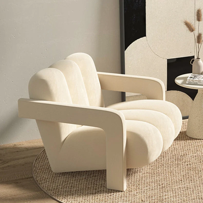 Contemporary Scandinavian Velvet Sherpa Fabric Wood Sponge Single Sofa Backrest Armrest For Living Room