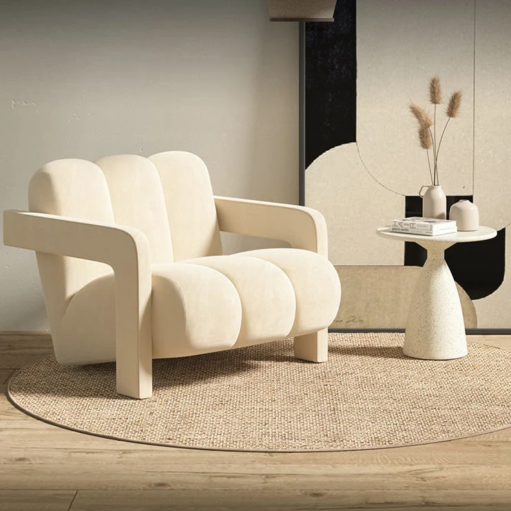Contemporary Scandinavian Velvet Sherpa Fabric Wood Sponge Single Sofa Backrest Armrest For Living Room