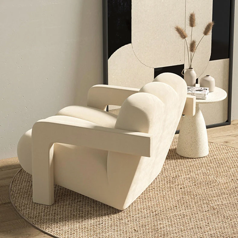 Contemporary Scandinavian Velvet Sherpa Fabric Wood Sponge Single Sofa Backrest Armrest For Living Room