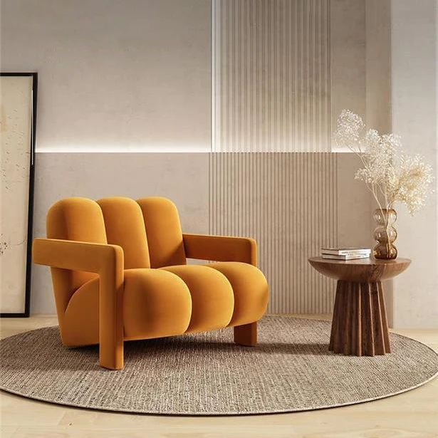 Contemporary Scandinavian Velvet Sherpa Fabric Wood Sponge Single Sofa Backrest Armrest For Living Room