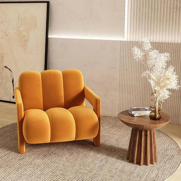 Contemporary Scandinavian Velvet Sherpa Fabric Wood Sponge Single Sofa Backrest Armrest For Living Room