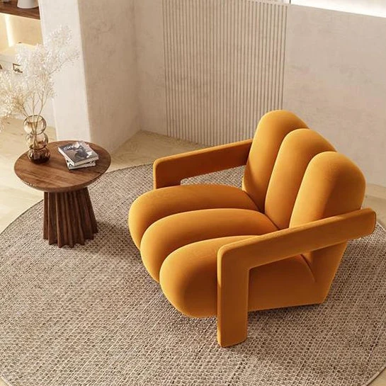 Contemporary Scandinavian Velvet Sherpa Fabric Wood Sponge Single Sofa Backrest Armrest For Living Room