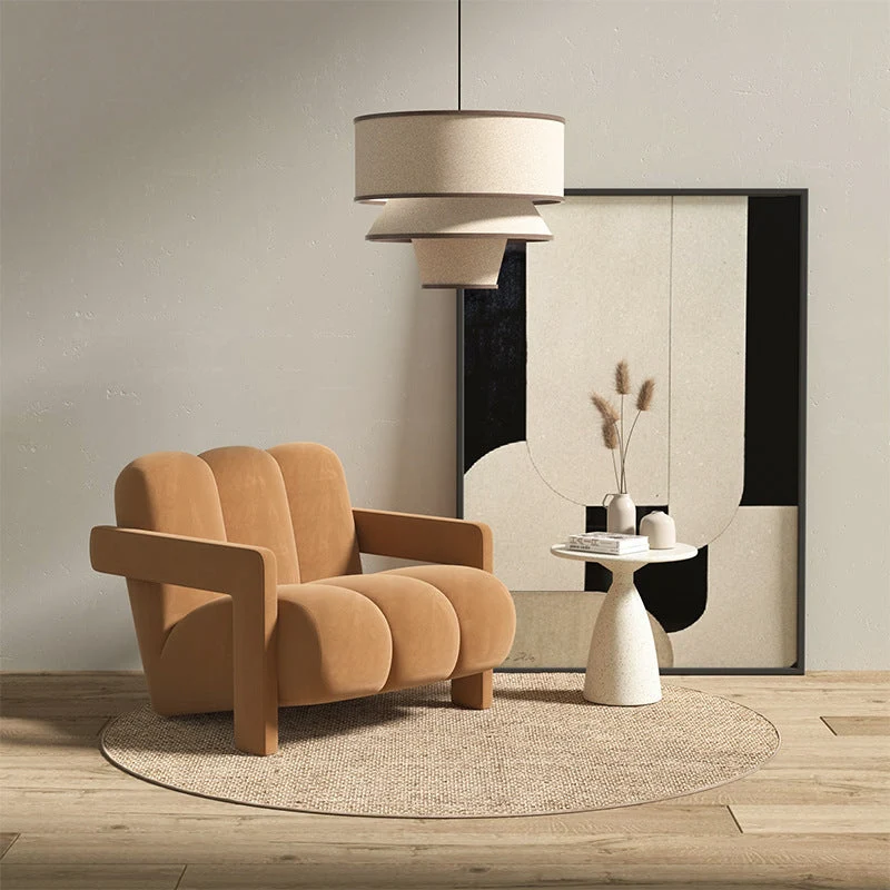 Contemporary Scandinavian Velvet Sherpa Fabric Wood Sponge Single Sofa Backrest Armrest For Living Room