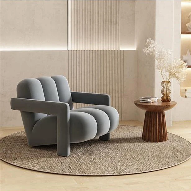 Contemporary Scandinavian Velvet Sherpa Fabric Wood Sponge Single Sofa Backrest Armrest For Living Room