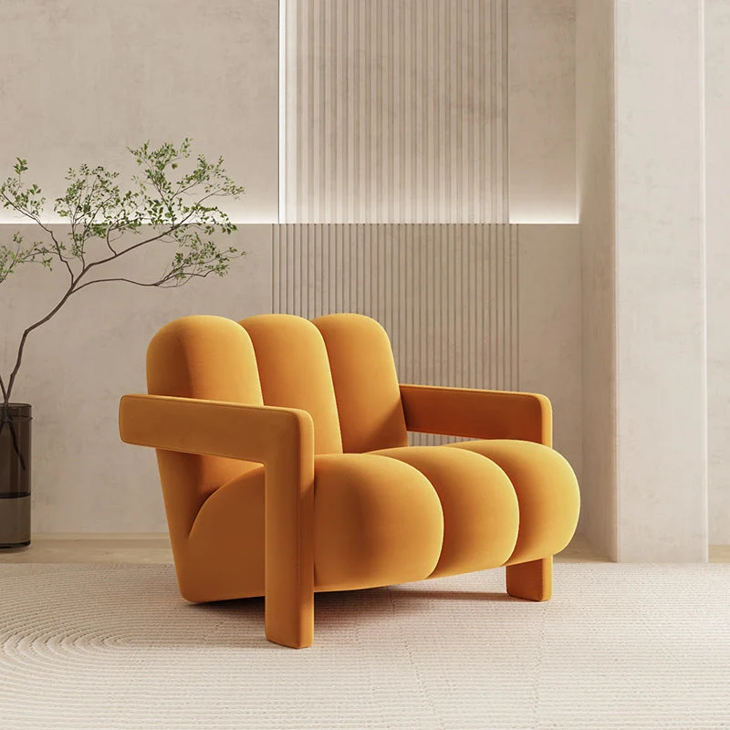 Contemporary Scandinavian Velvet Sherpa Fabric Wood Sponge Single Sofa Backrest Armrest For Living Room