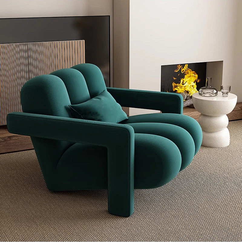 Contemporary Scandinavian Velvet Sherpa Fabric Wood Sponge Single Sofa Backrest Armrest For Living Room
