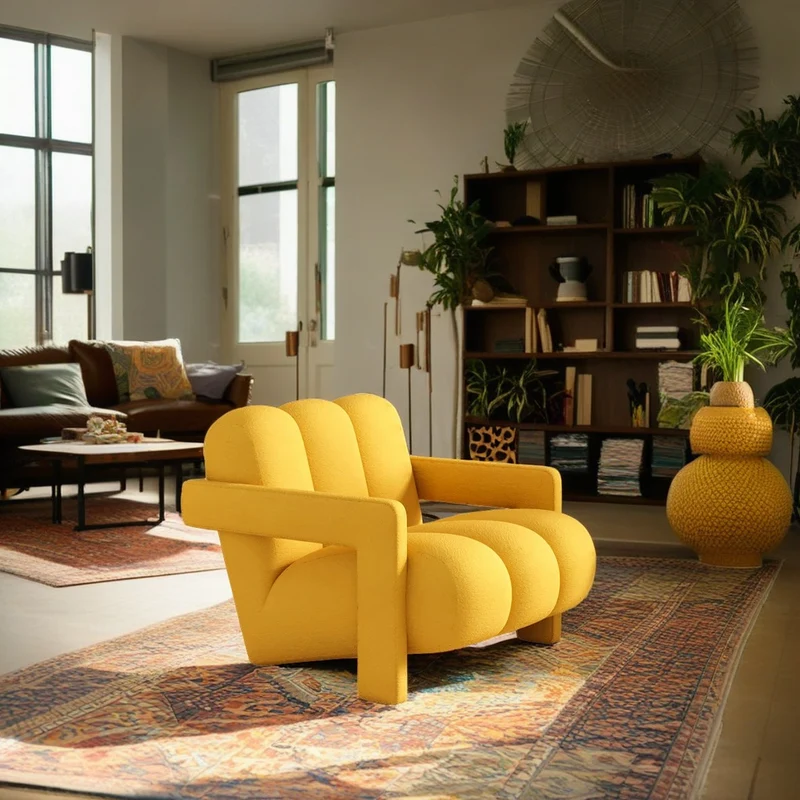 Contemporary Scandinavian Velvet Sherpa Fabric Wood Sponge Single Sofa Backrest Armrest For Living Room