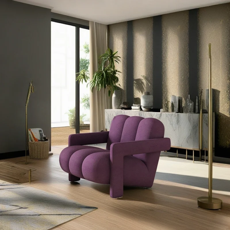 Contemporary Scandinavian Velvet Sherpa Fabric Wood Sponge Single Sofa Backrest Armrest For Living Room