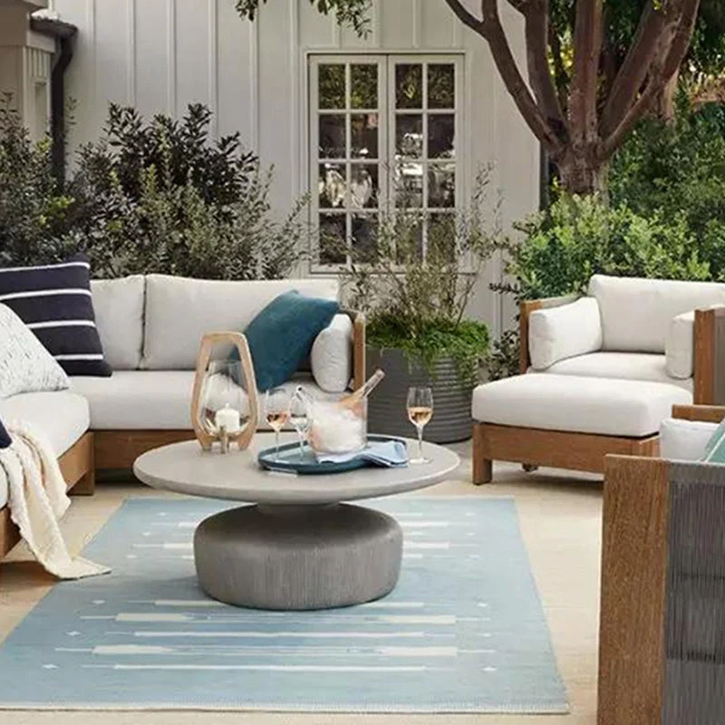 Modern Luxury Square Fabric Teak Wood Sponge Nylon Rope Outdoor Sofa Backrest Armrest For Outdoor
