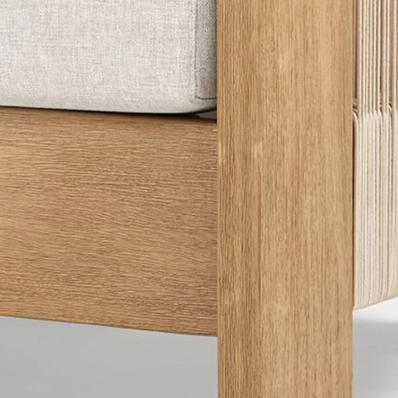 Modern Luxury Square Fabric Teak Wood Sponge Nylon Rope Outdoor Sofa Backrest Armrest For Outdoor