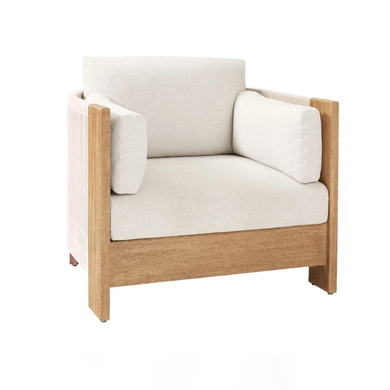 Modern Luxury Square Fabric Teak Wood Sponge Nylon Rope Outdoor Sofa Backrest Armrest For Outdoor