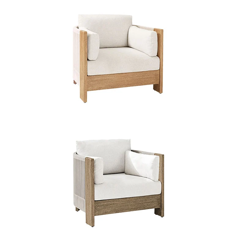 Modern Luxury Square Fabric Teak Wood Sponge Nylon Rope Outdoor Sofa Backrest Armrest For Outdoor