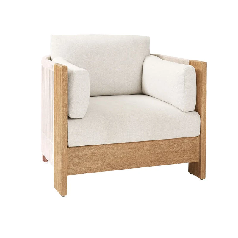 Modern Luxury Square Fabric Teak Wood Sponge Nylon Rope Outdoor Sofa Backrest Armrest For Outdoor