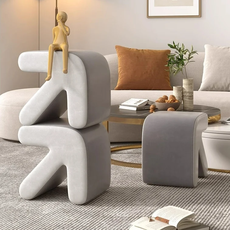 Contemporary Creative Arrow Synthetic Fabric Plywood Footstool Backless Armless For Living Room