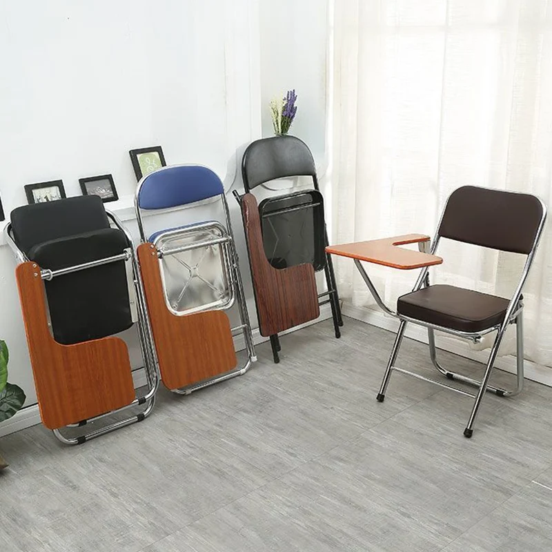 Modern Simplicity Faux Leather Iron Sponge Square Desk Chair Writing Board Foldable Backrest For Home Office