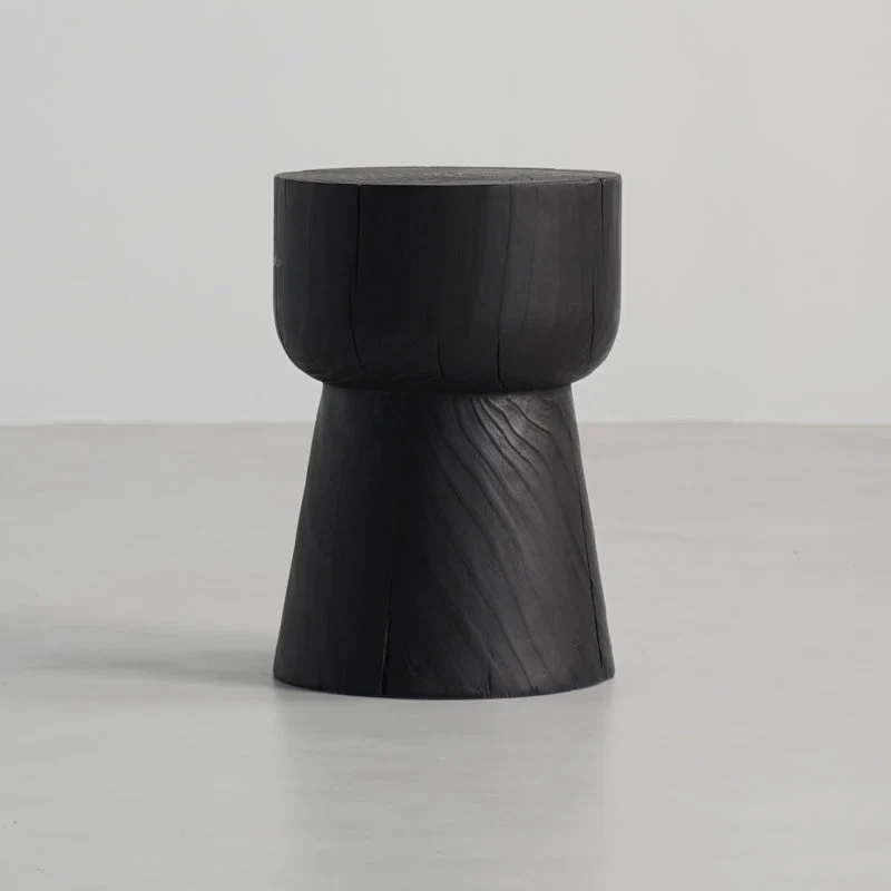 Traditional Japanese Wabi-sabi Wood Geometric Design End Table For Living Room