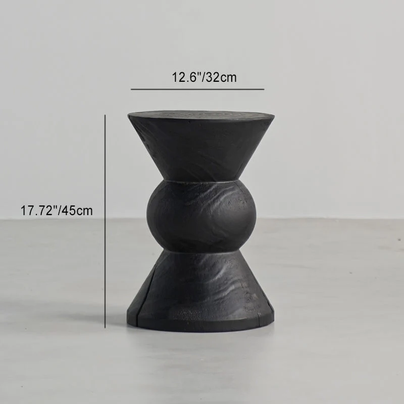 Traditional Japanese Wabi-sabi Wood Geometric Design End Table For Living Room