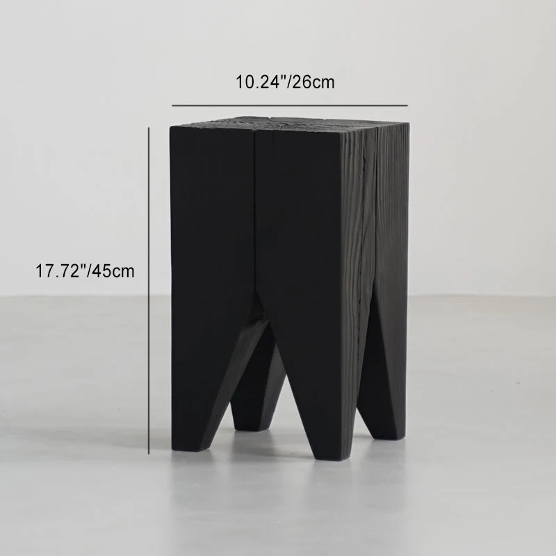 Traditional Japanese Wabi-sabi Wood Geometric Design End Table For Living Room