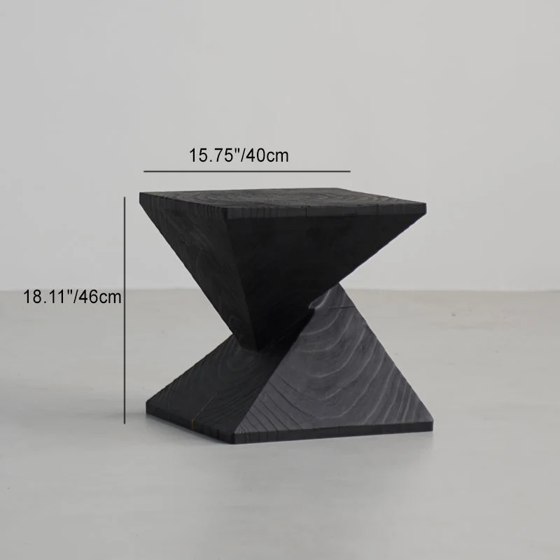 Traditional Japanese Wabi-sabi Wood Geometric Design End Table For Living Room