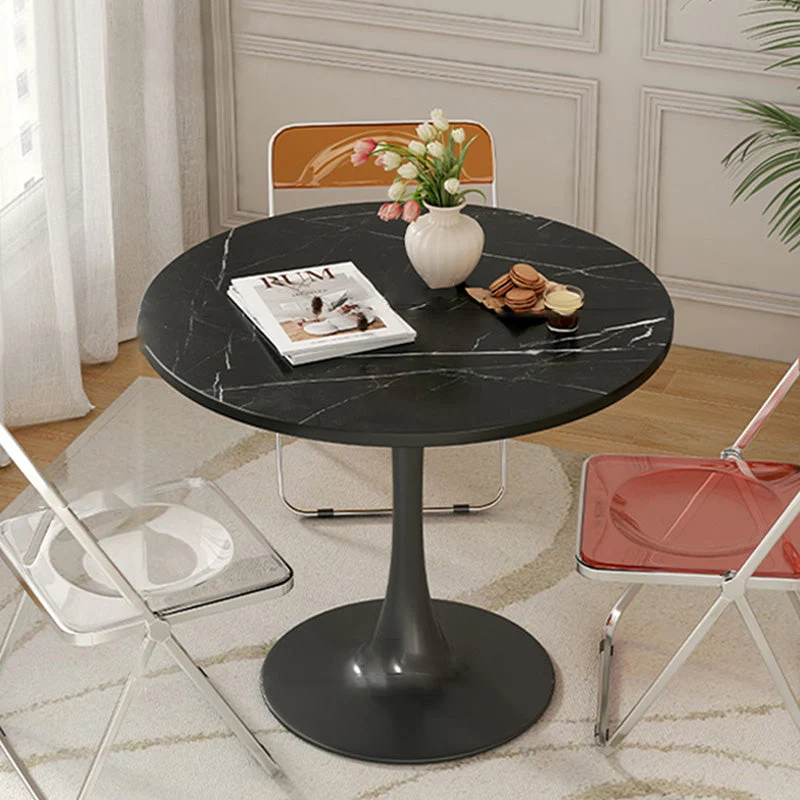 Modern Simplicity Round Imitation Wood Grain Carbon Steel Base End Table For Living Room