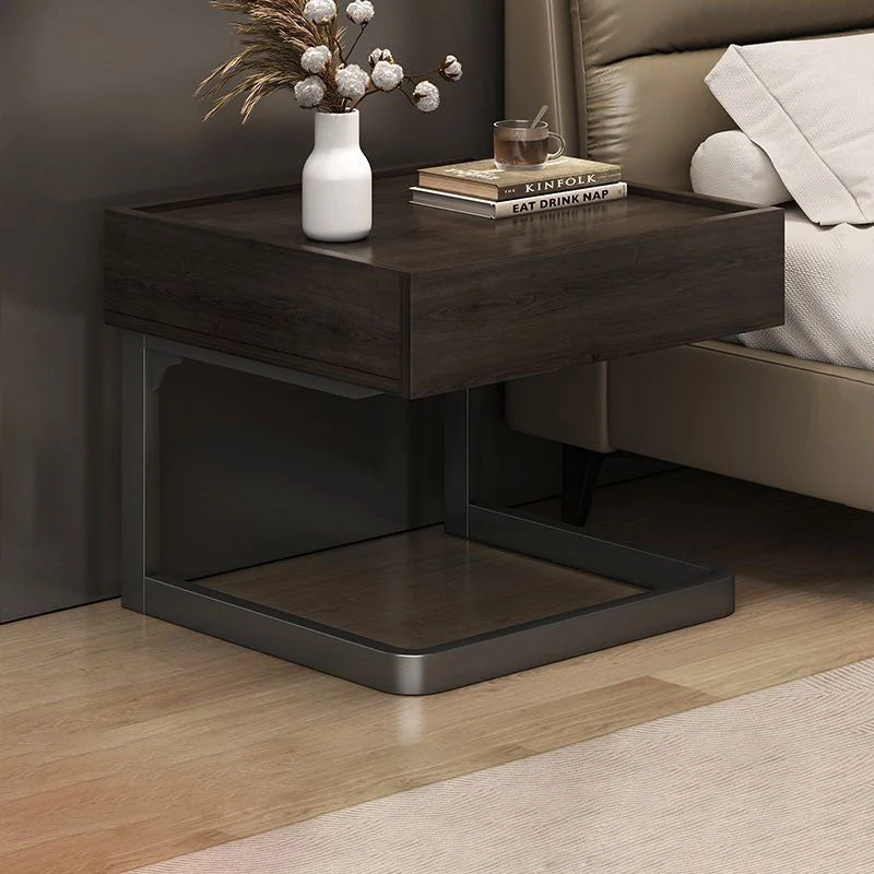 Modern Minimalist Rectangular MDF Steel Nightstand 1-Drawer For Bedside