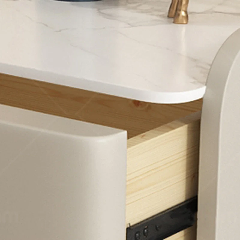 Modern Minimalist Square Microfiber Leather Solid Wood Rock Plate Alloy Carbon Steel Nightstand 2-Drawer For Bedroom