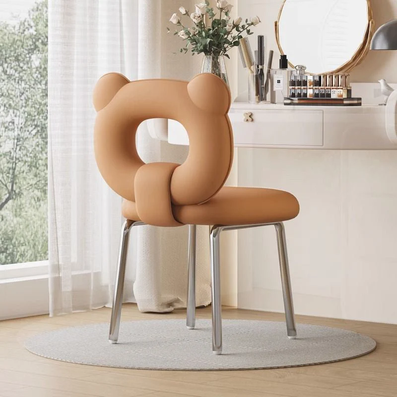 Contemporary Scandinavian Faux Leather Upholstered Metal Legs Vanity Stool Bear Back For Living Room