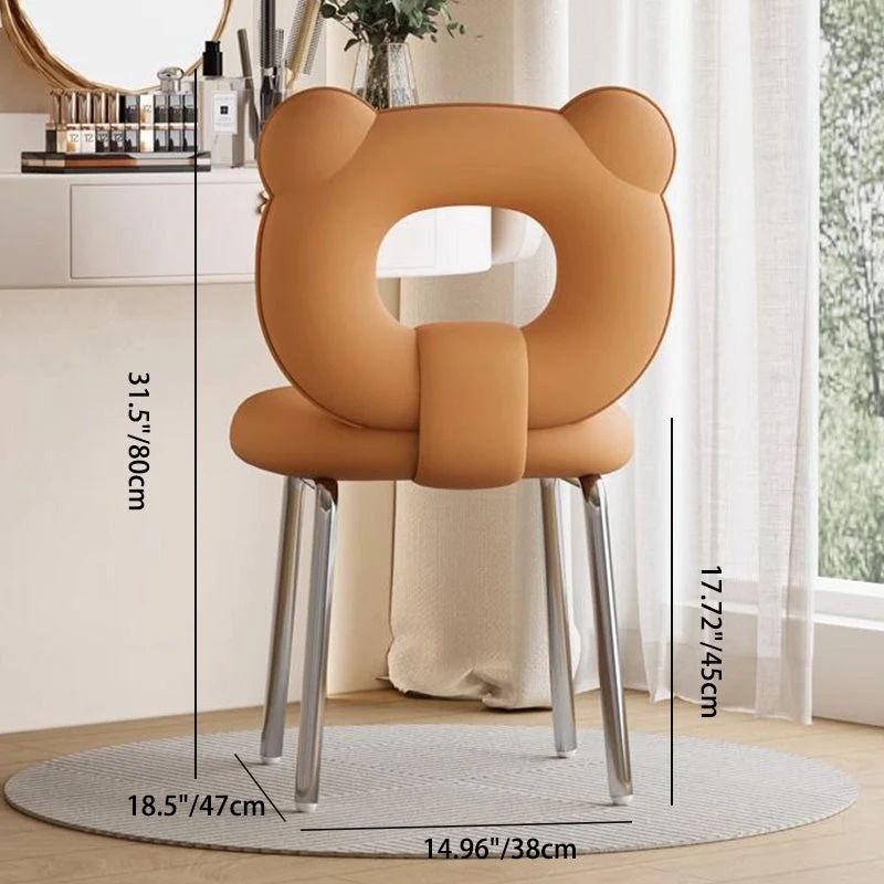 Contemporary Scandinavian Faux Leather Upholstered Metal Legs Vanity Stool Bear Back For Living Room