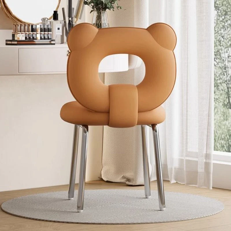 Contemporary Scandinavian Faux Leather Upholstered Metal Legs Vanity Stool Bear Back For Living Room