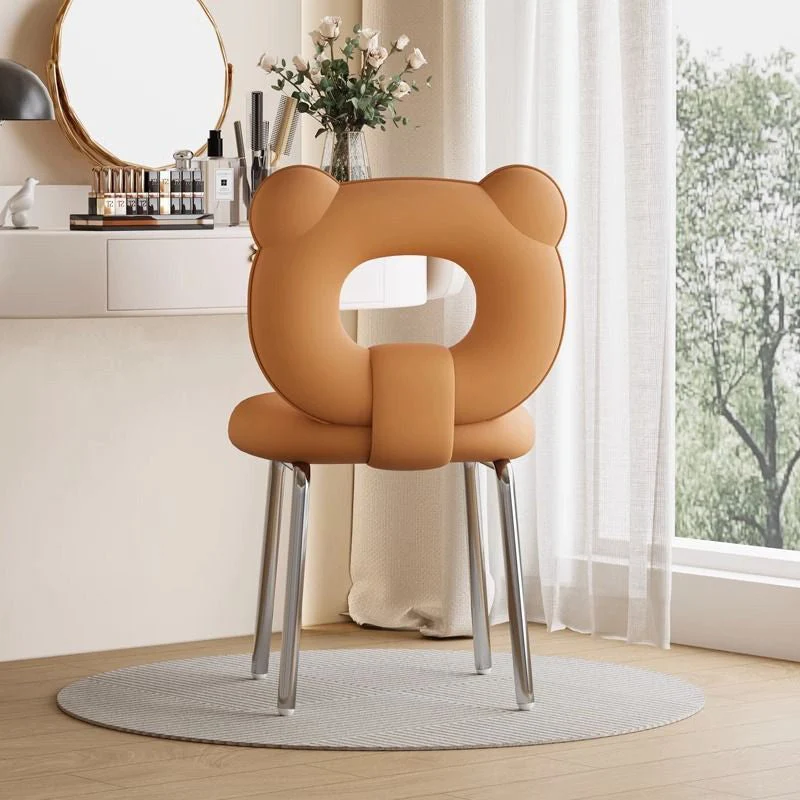 Contemporary Scandinavian Faux Leather Upholstered Metal Legs Vanity Stool Bear Back For Living Room