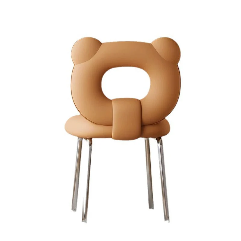 Contemporary Scandinavian Faux Leather Upholstered Metal Legs Vanity Stool Bear Back For Living Room