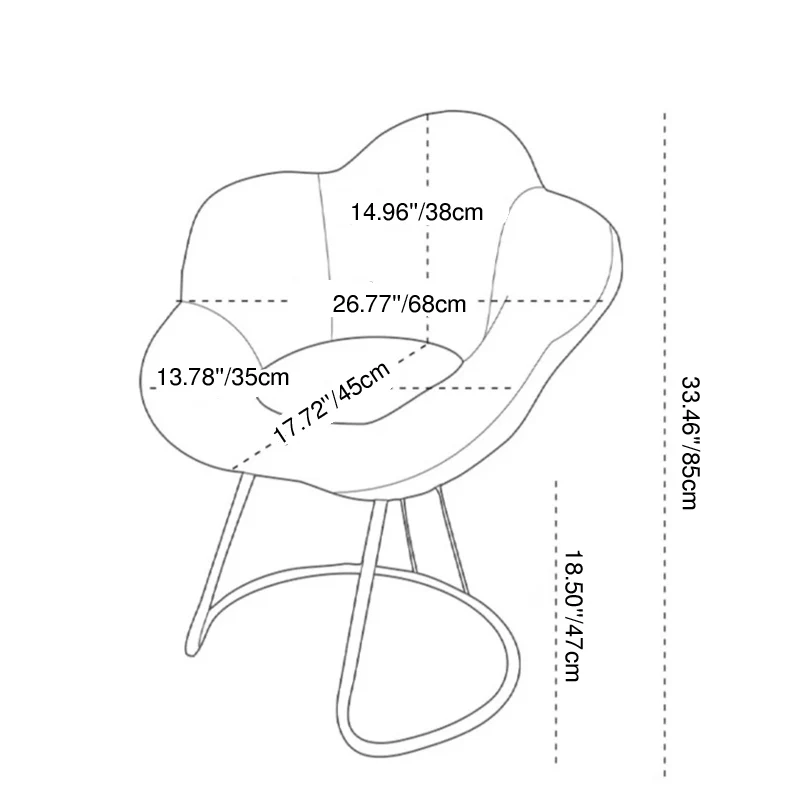Contemporary Creative Petal Shape Sherpa Fabric Upholstered Arc Metal Legs Vanity Stool Backrest Armrest For Bedroom