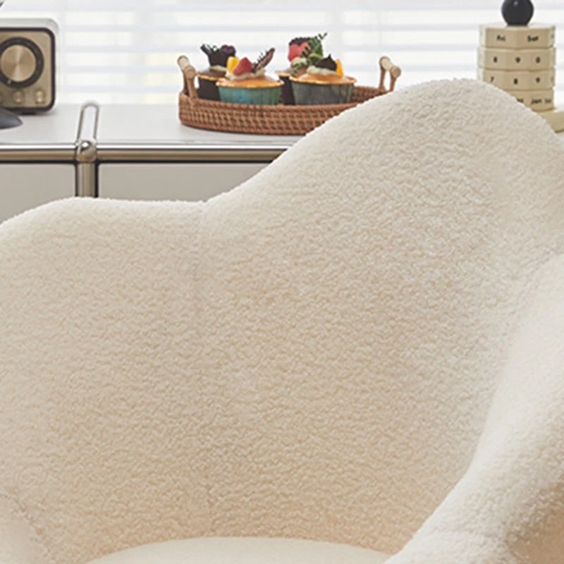 Contemporary Creative Petal Shape Sherpa Fabric Upholstered Arc Metal Legs Vanity Stool Backrest Armrest For Bedroom