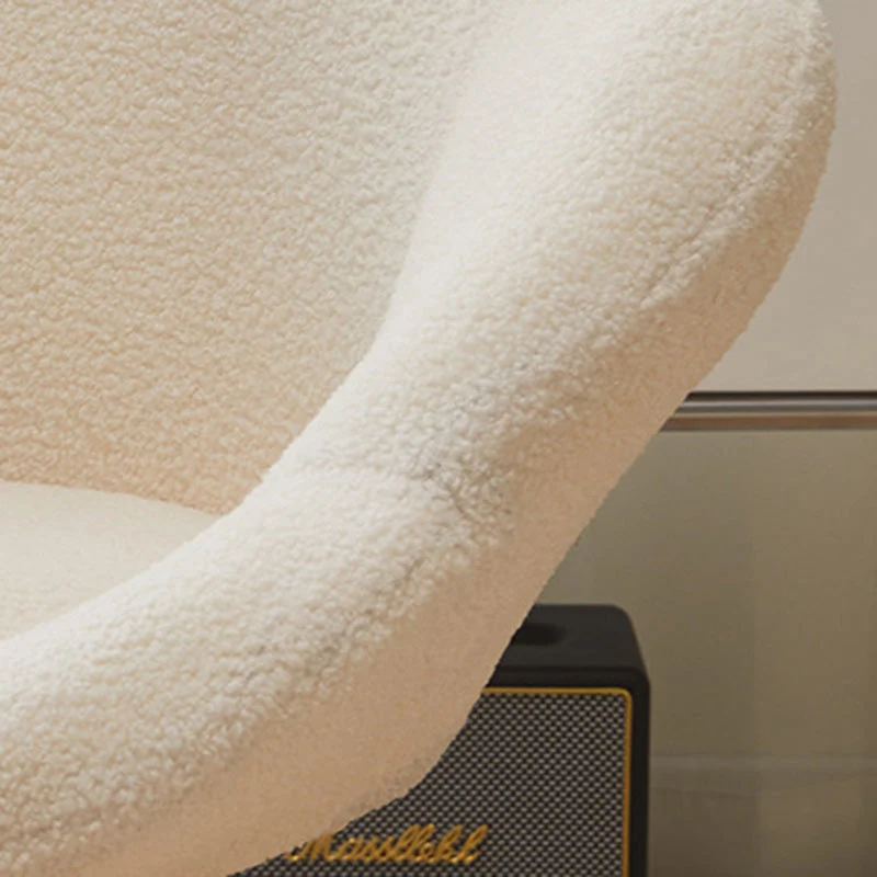 Contemporary Creative Petal Shape Sherpa Fabric Upholstered Arc Metal Legs Vanity Stool Backrest Armrest For Bedroom