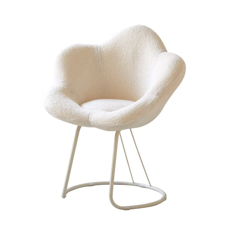 Contemporary Creative Petal Shape Sherpa Fabric Upholstered Arc Metal Legs Vanity Stool Backrest Armrest For Bedroom