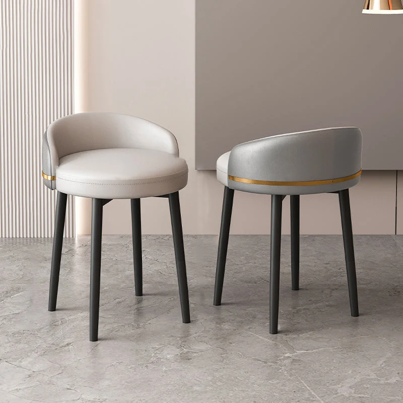 Contemporary Luxury Round Arc Metal Faux Leather Vanity Stool Backrest For Bedroom
