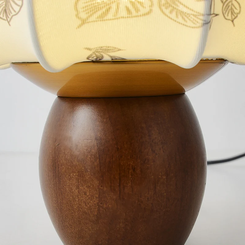 Traditional French Round Wood Alloy Fabric 1-Light Table Lamp For Bedroom