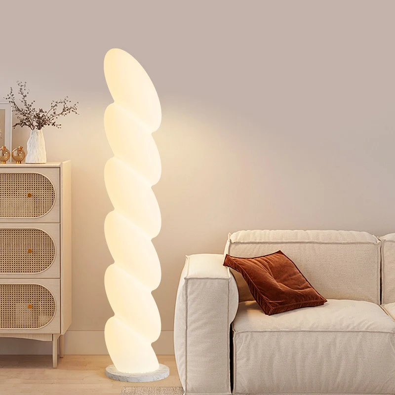 Contemporary Nordic Spiral Elliptical PE Shade Marble Base LED Standing Floor Lamp For Home Office