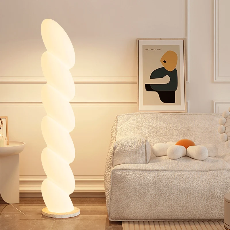 Contemporary Nordic Spiral Elliptical PE Shade Marble Base LED Standing Floor Lamp For Home Office
