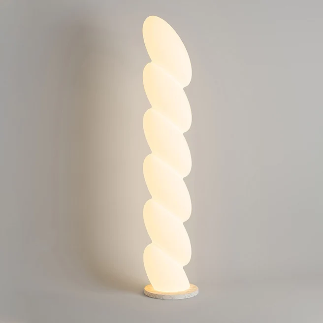 Contemporary Nordic Spiral Elliptical PE Shade Marble Base LED Standing Floor Lamp For Home Office