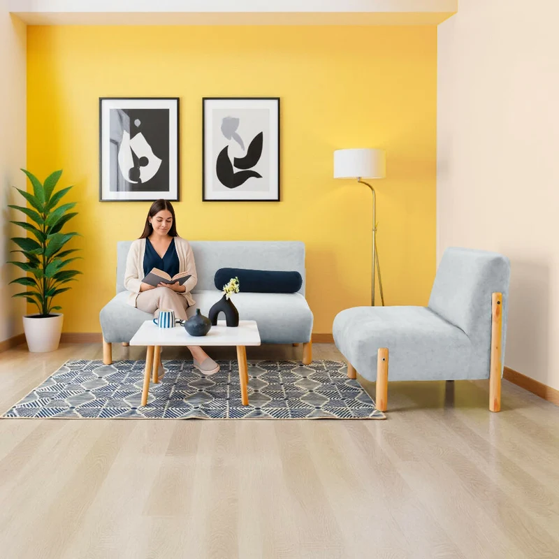 Sofá 2 Puestos Dubi 123x73x73 Tela Plata Patas Matiz Natural